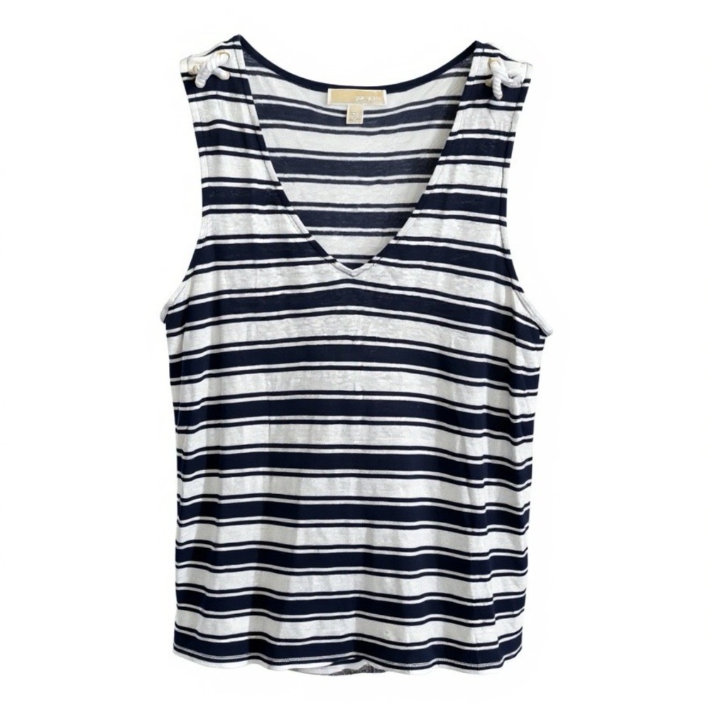 Michael michael Kors Navy Striped Sleeveless Linen Top
